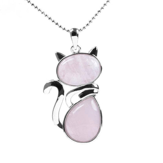 Natural Stone Cat Pendant Necklace
