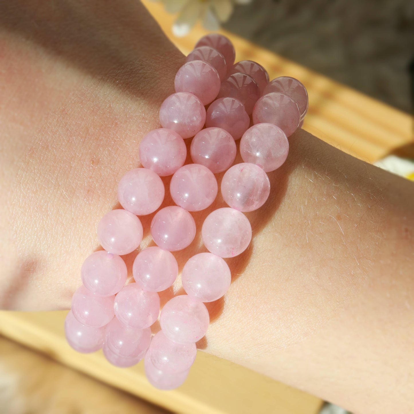 Rose Quartz Round Beaded Bracelet