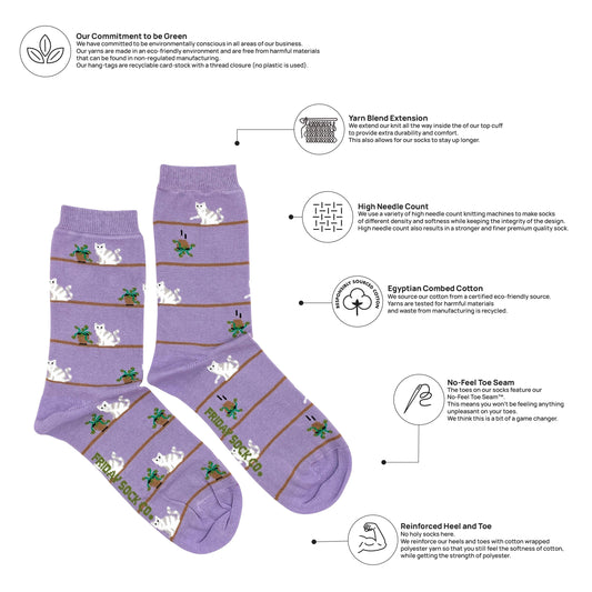 Women's Cat & Plant Crew Socks - Funny Pet Lover Gift