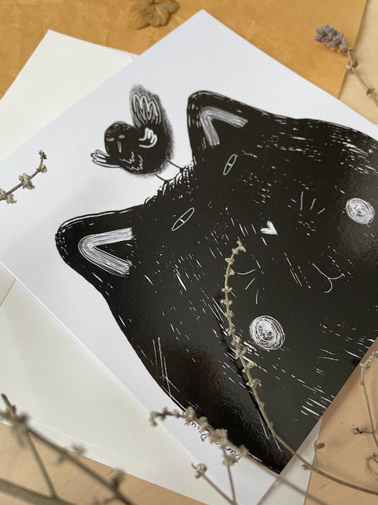 Black Cat with Black Bird — Dariia Dziuba