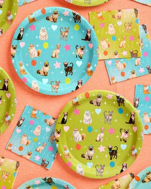 Cat Plates | Cat Birthday, Kitten Party, Colorful, 24 pcs 9"