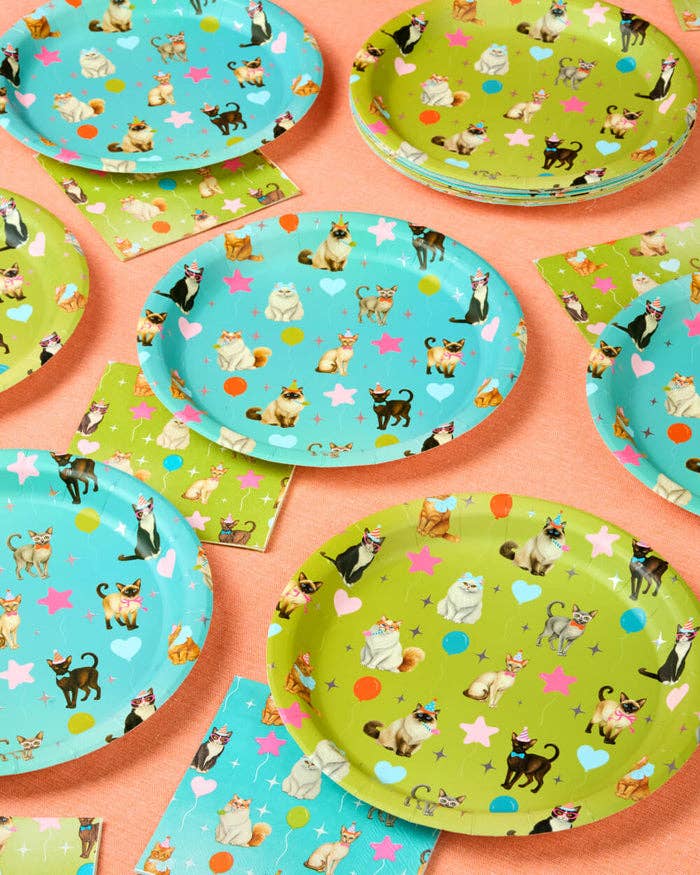 Cat Plates | Cat Birthday, Kitten Party, Colorful, 24 pcs 9"