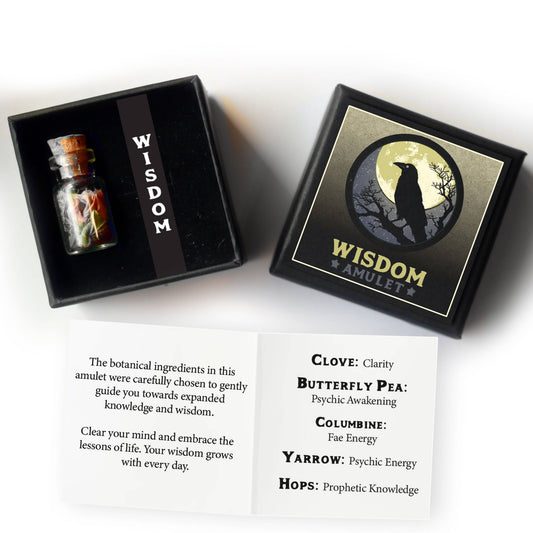 Wisdom Botanical Amulet - for Knowledge and Learning with Raven