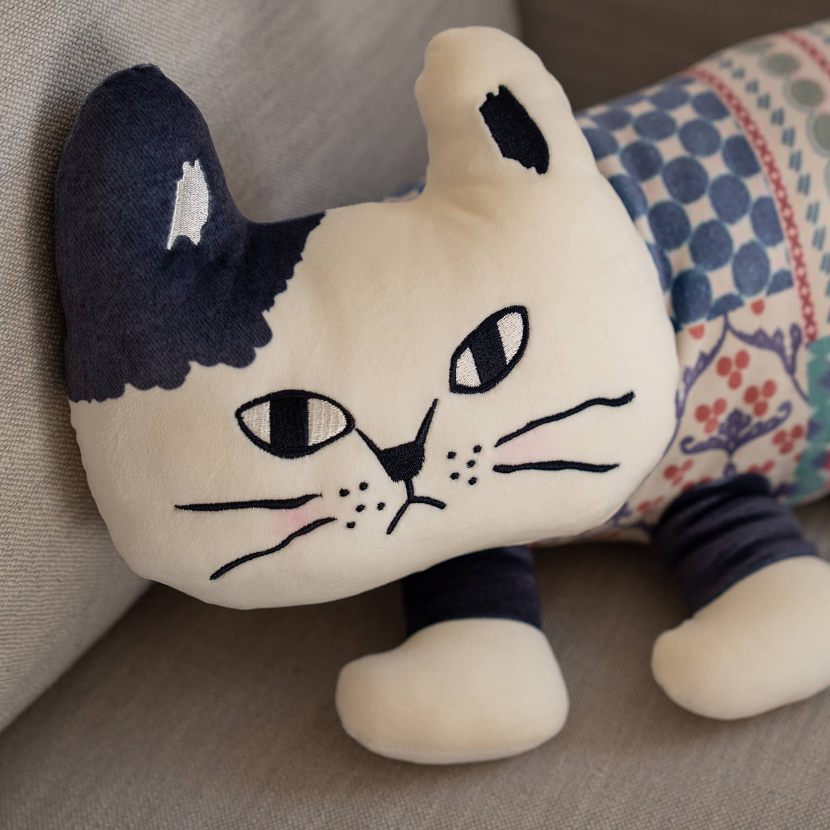 Kusuguru Japan Matilda Patchwork Cat Plush Long Pillow