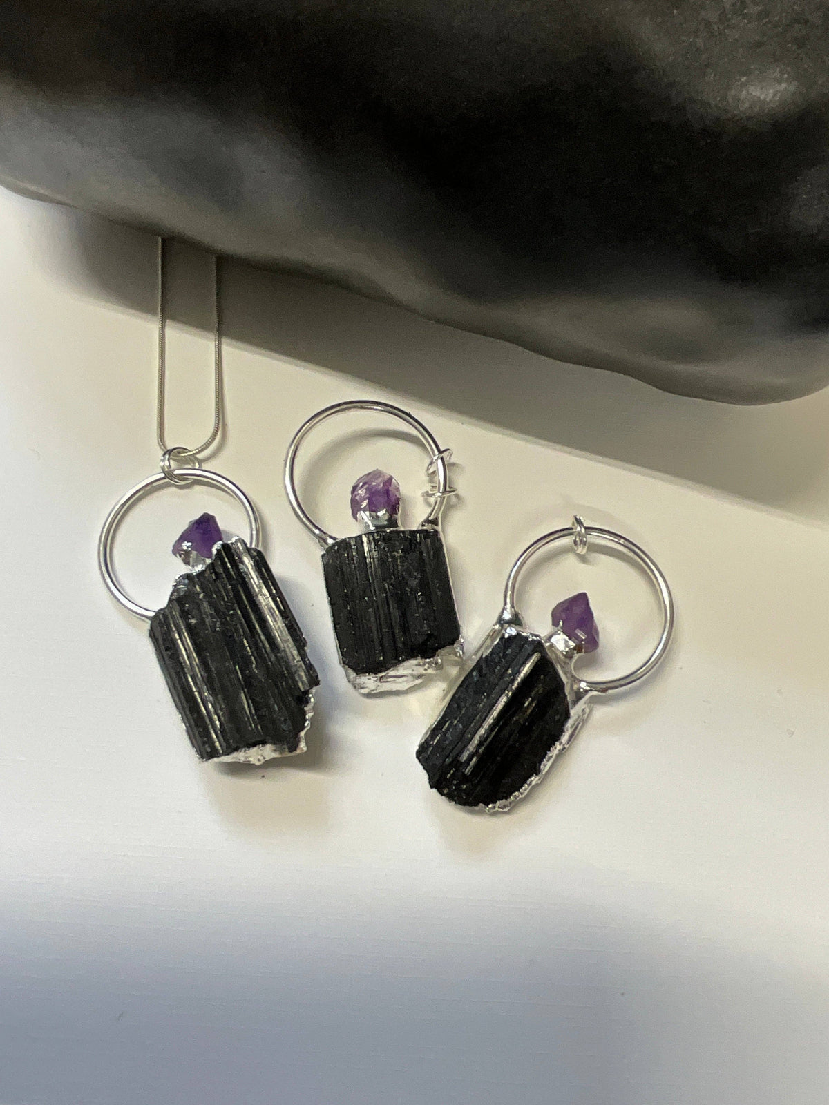 Serenity Black Tourmaline and Amethyst Necklace
