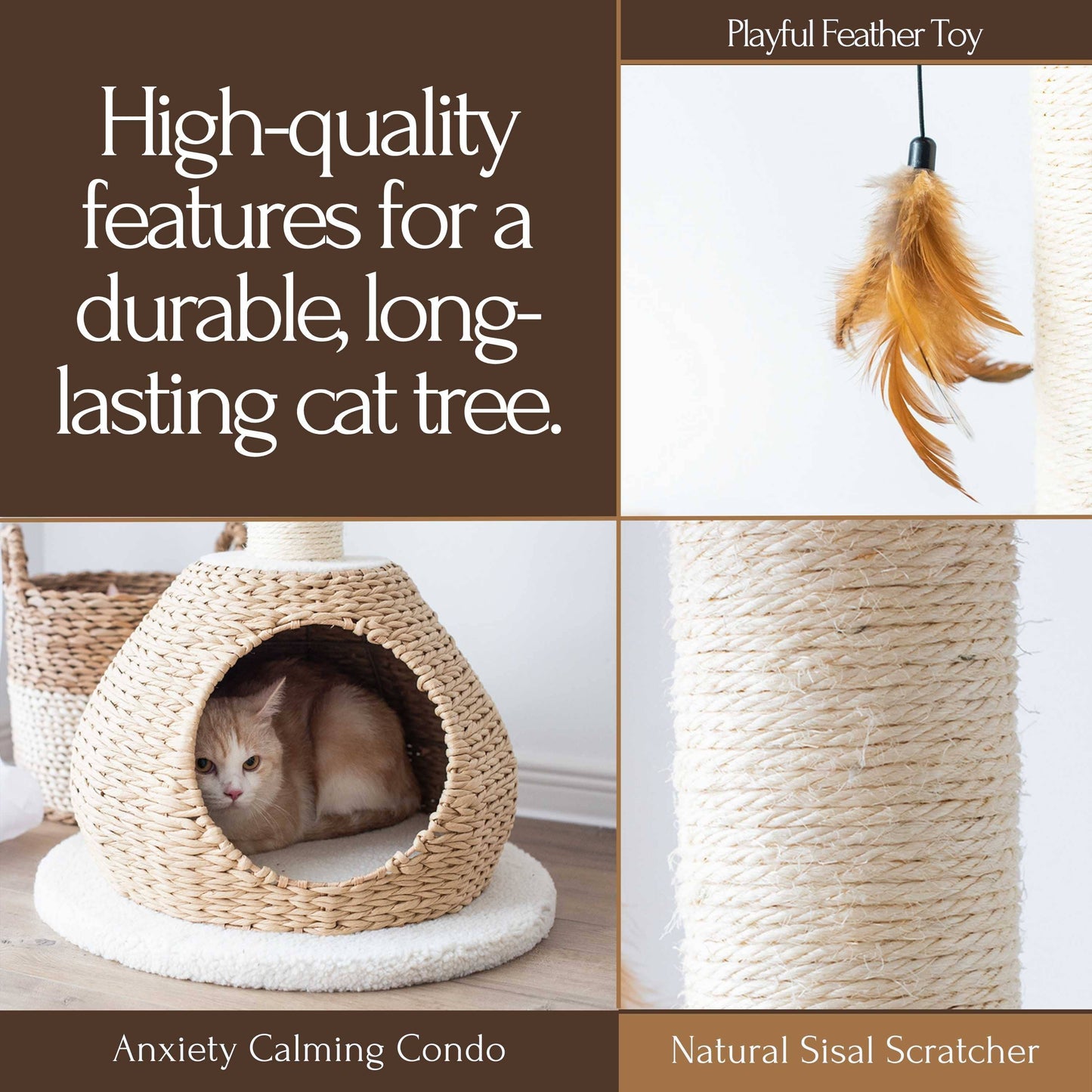 PetPals Walk Up Cat Tree With Handwoven Basket & Cloud Perch