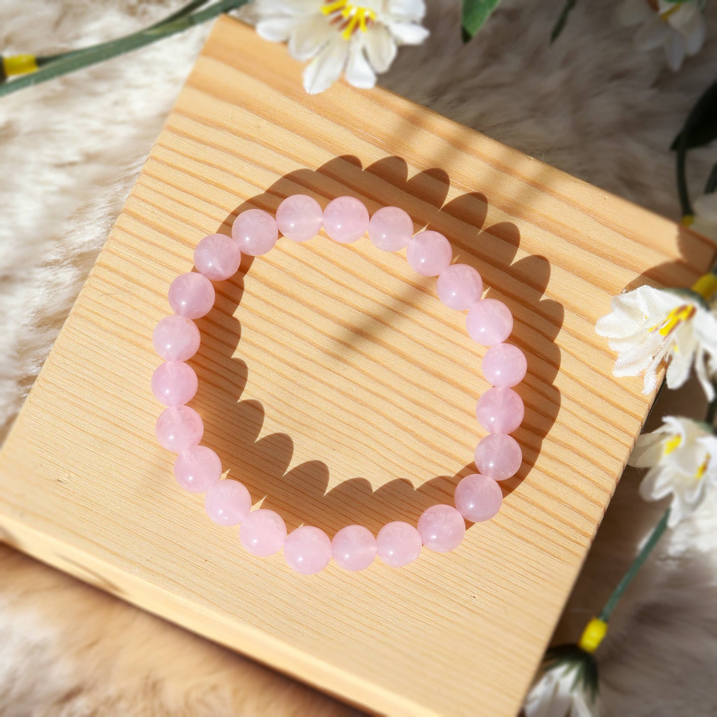 Rose Quartz Round Beaded Bracelet