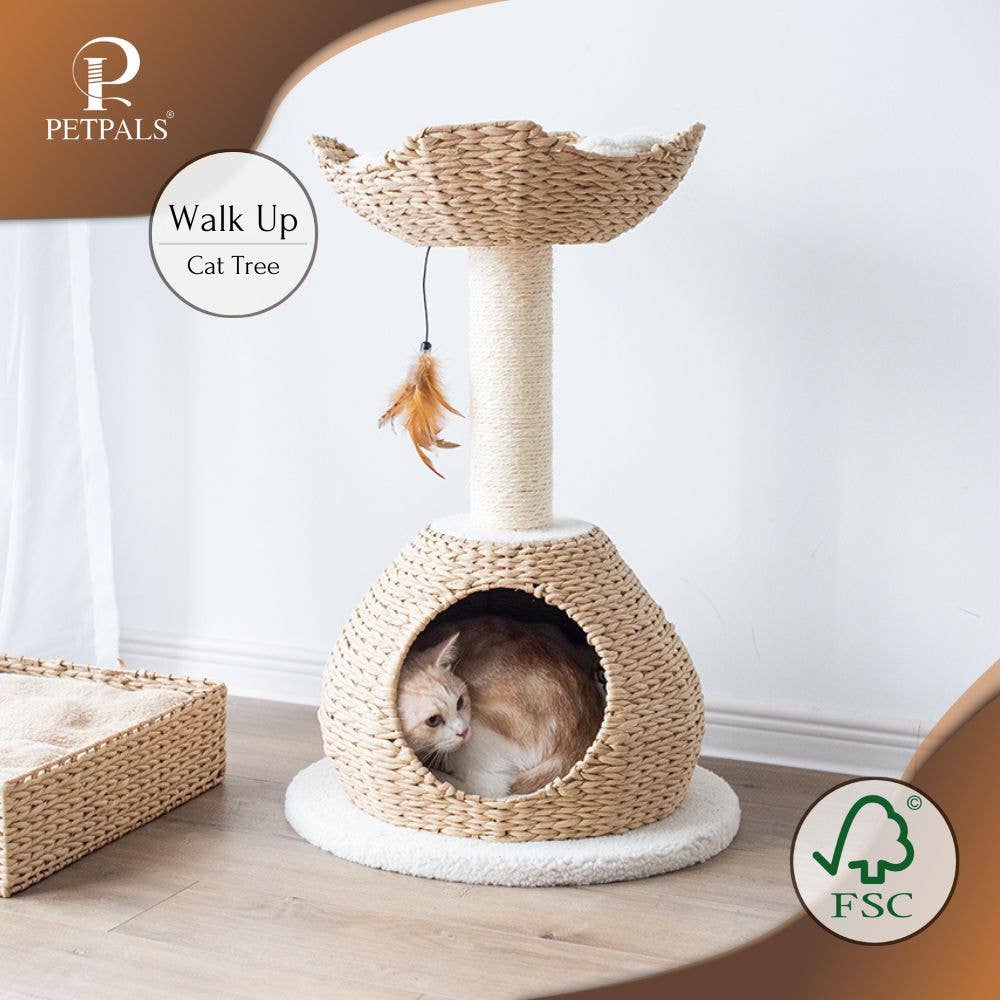 PetPals Walk Up Cat Tree With Handwoven Basket & Cloud Perch