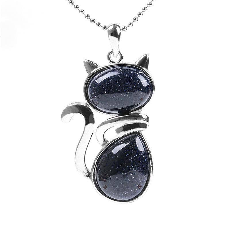 Natural Stone Cat Pendant Necklace