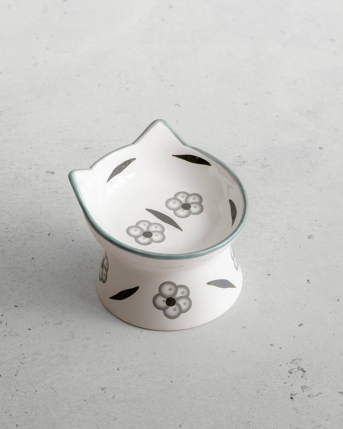 Cat Ceramic Bowl - Floral White & Black