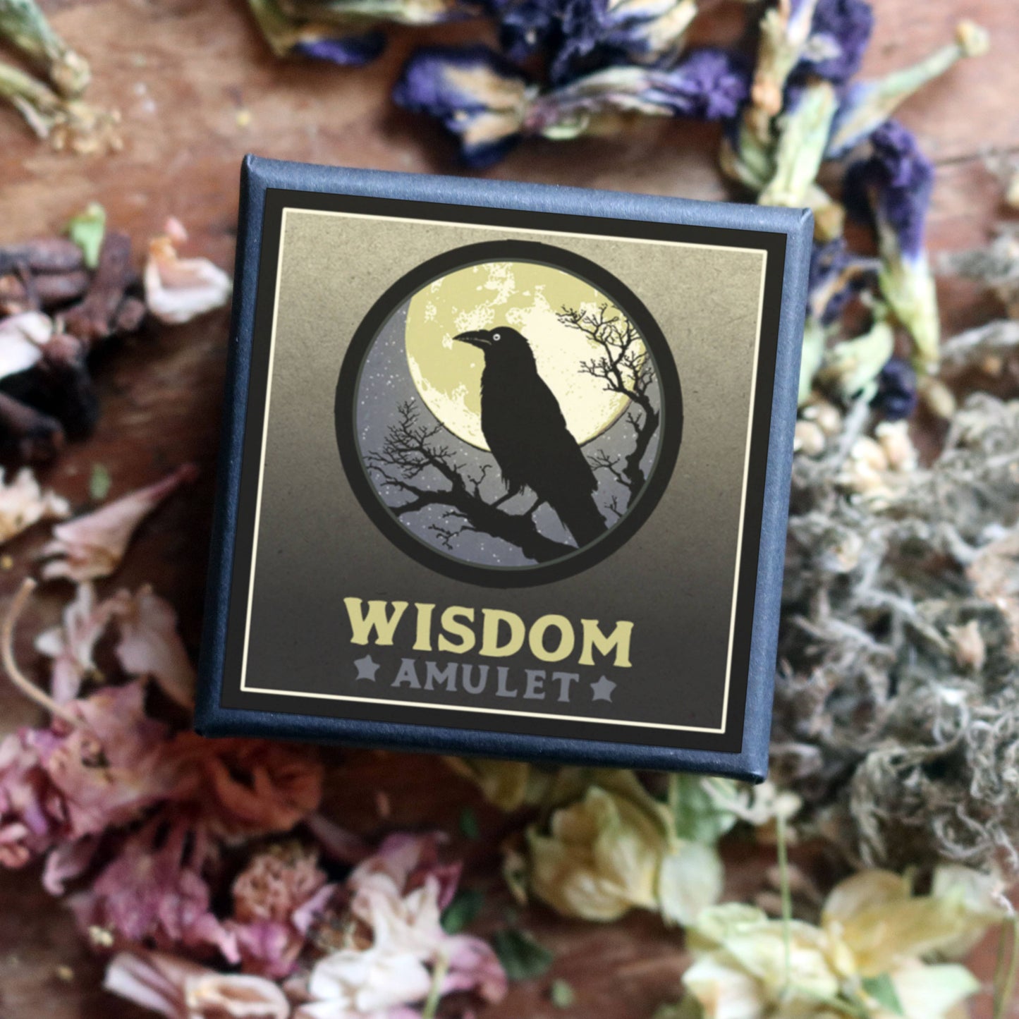 Wisdom Botanical Amulet - for Knowledge and Learning with Raven