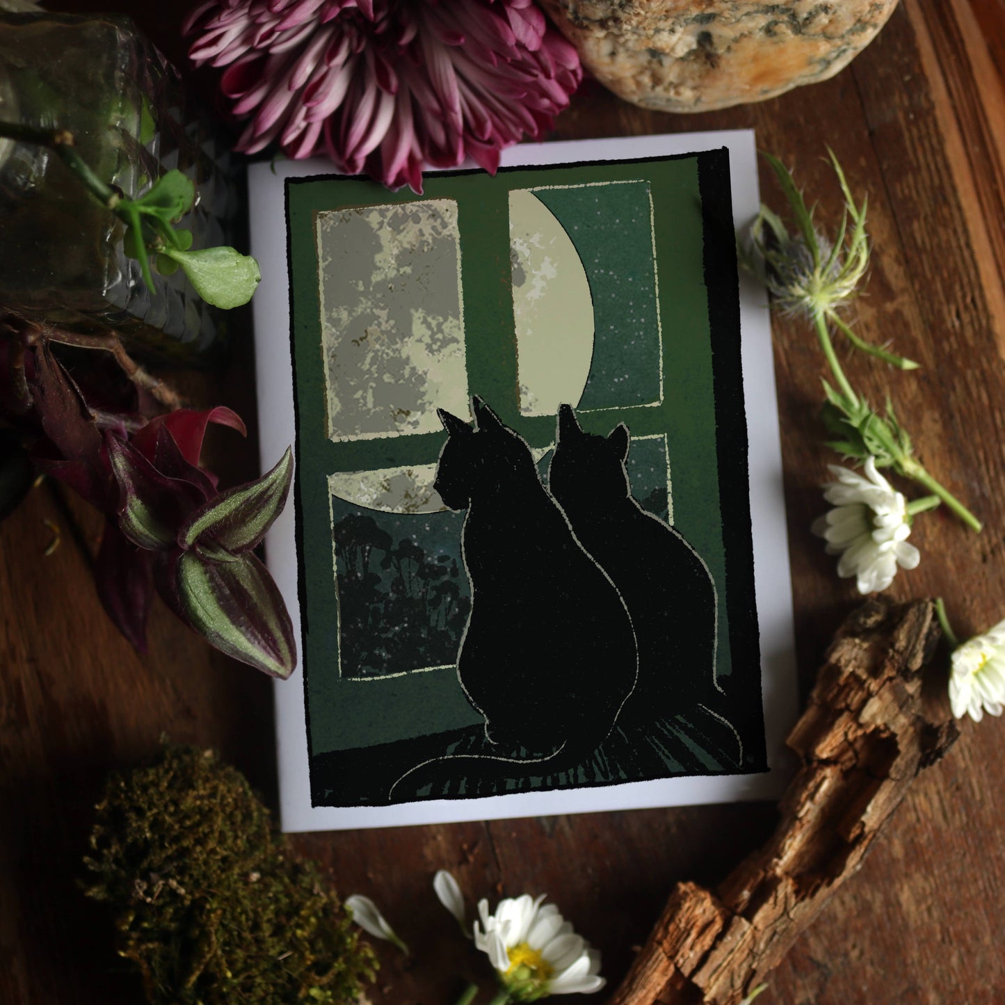 Moonwatchers - Black Cat and Full Moon Notecard