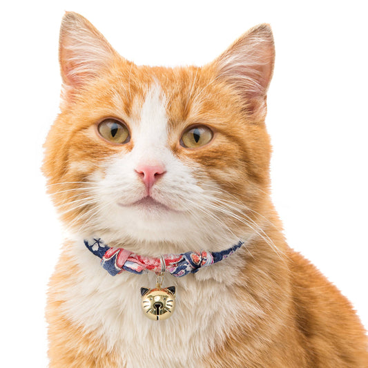 Necoichi Chirimen Hanabi Fireworks Cat Collar (Navy)