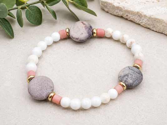 Terra Rosa Jasper & Howlite Bracelet with Gold Accents