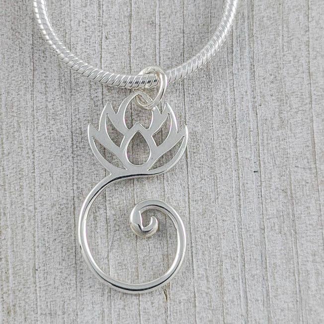 Lotus with Swirl Pendant in Sterling Silver