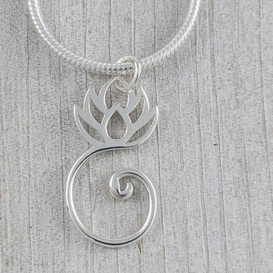 Lotus with Swirl Pendant in Sterling Silver