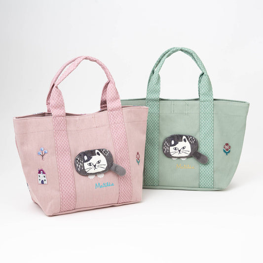 Kusuguru Japan Canvas Tote Bag with Embroidered Cat