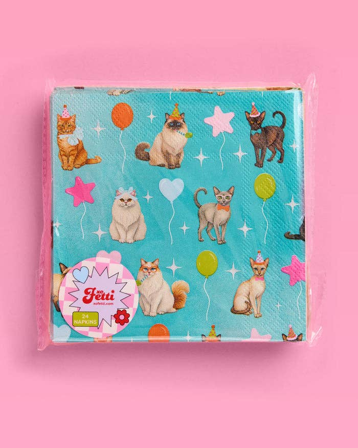 Cat Napkins 24 Pack | Birthday, Cat Party, Teal, Green