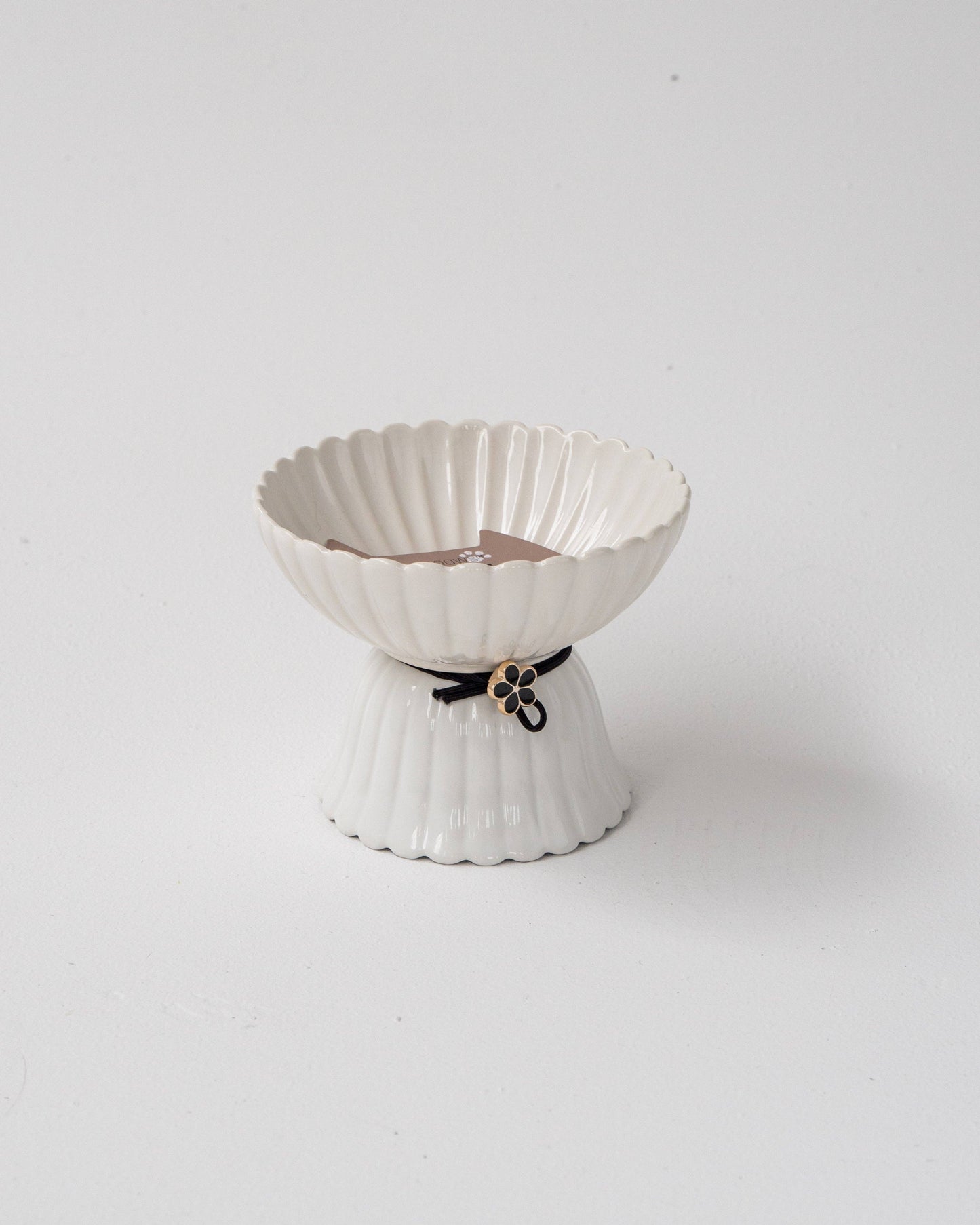 Cat Ceramic Bowl - White & Black Flower