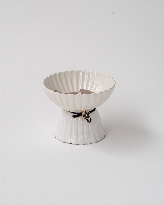 Cat Ceramic Bowl - White & Black Flower