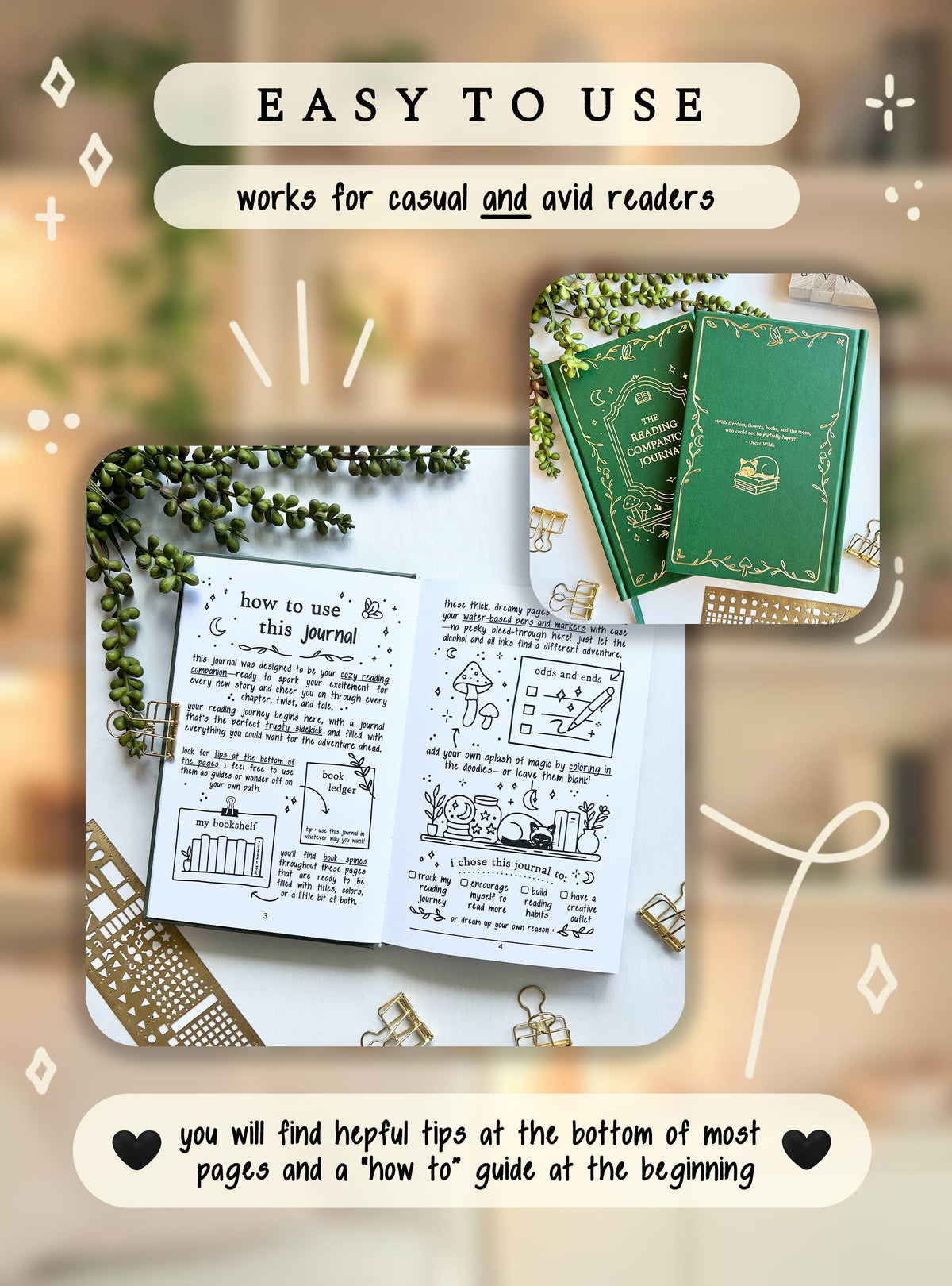 Reading Companion Journal |Vegan Leather & Gold Foil