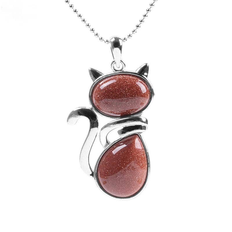 Natural Stone Cat Pendant Necklace