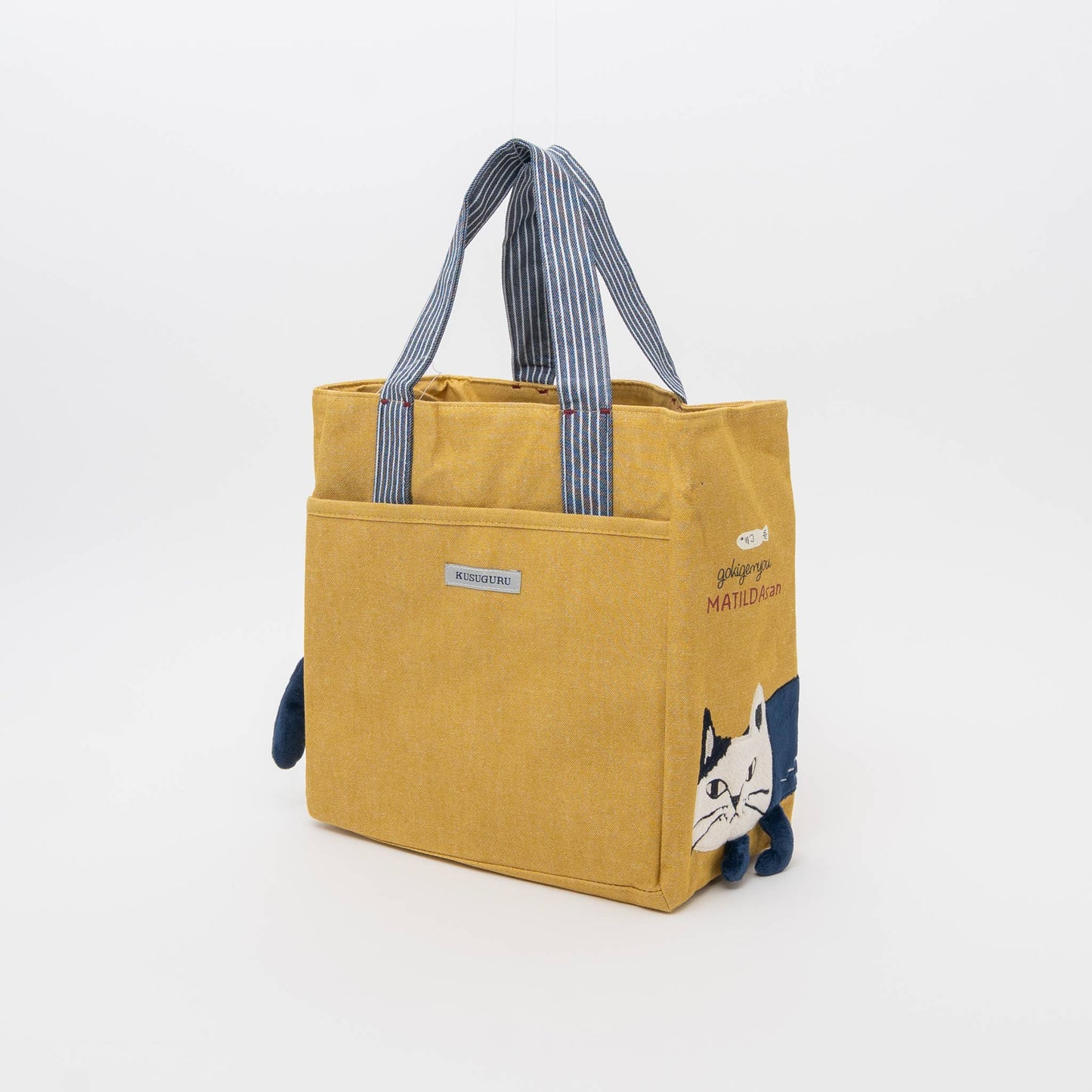 Kusuguru Japan Embroidered Cat Small Tote Bag in Yellow
