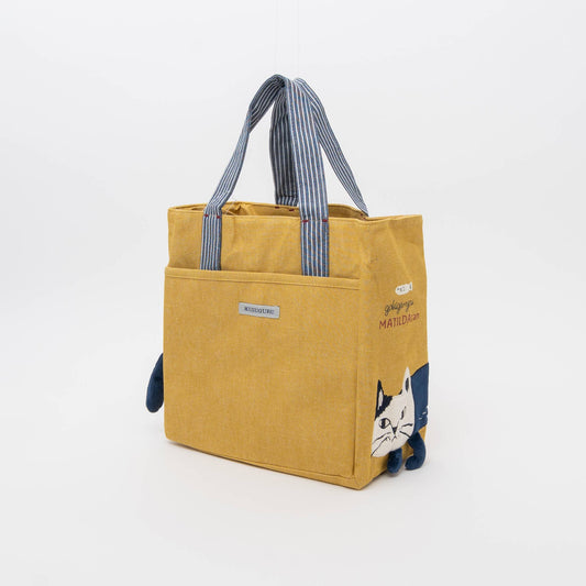 Kusuguru Japan Embroidered Cat Small Tote Bag in Yellow