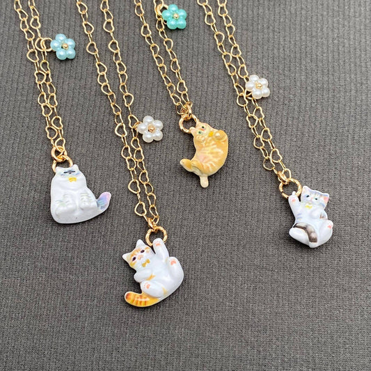 Multiple Styles Enamel Cat Charm Necklace - YK