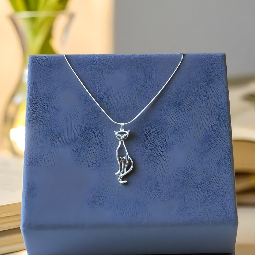 Sleek & Sassy Cat Pendant in Sterling Silver