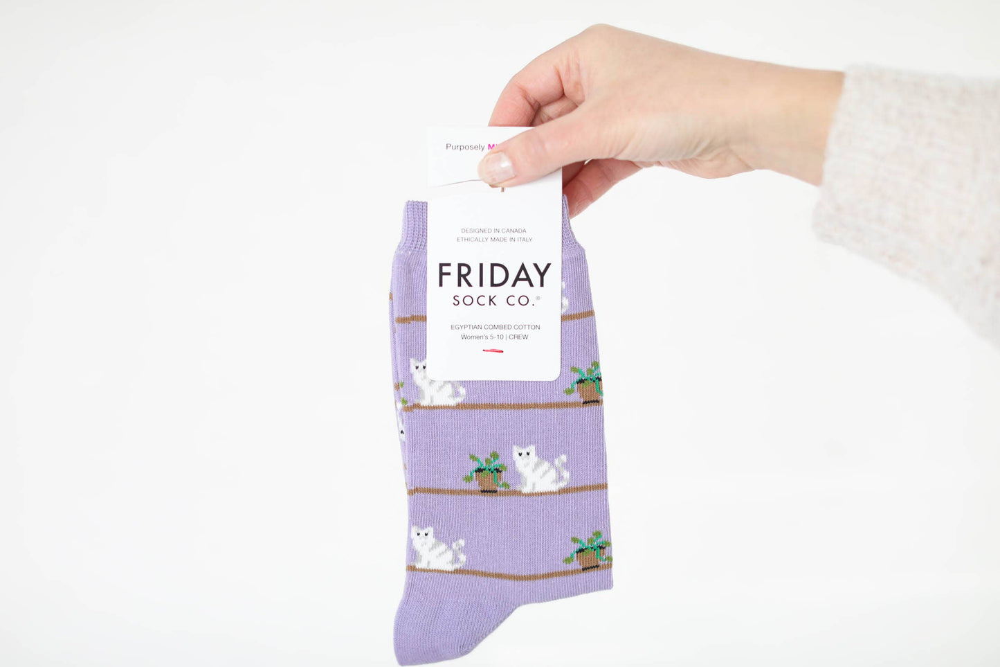Women's Cat & Plant Crew Socks - Funny Pet Lover Gift