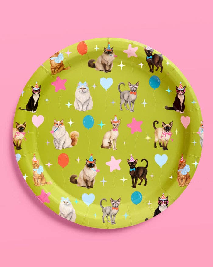 Cat Plates | Cat Birthday, Kitten Party, Colorful, 24 pcs 9"