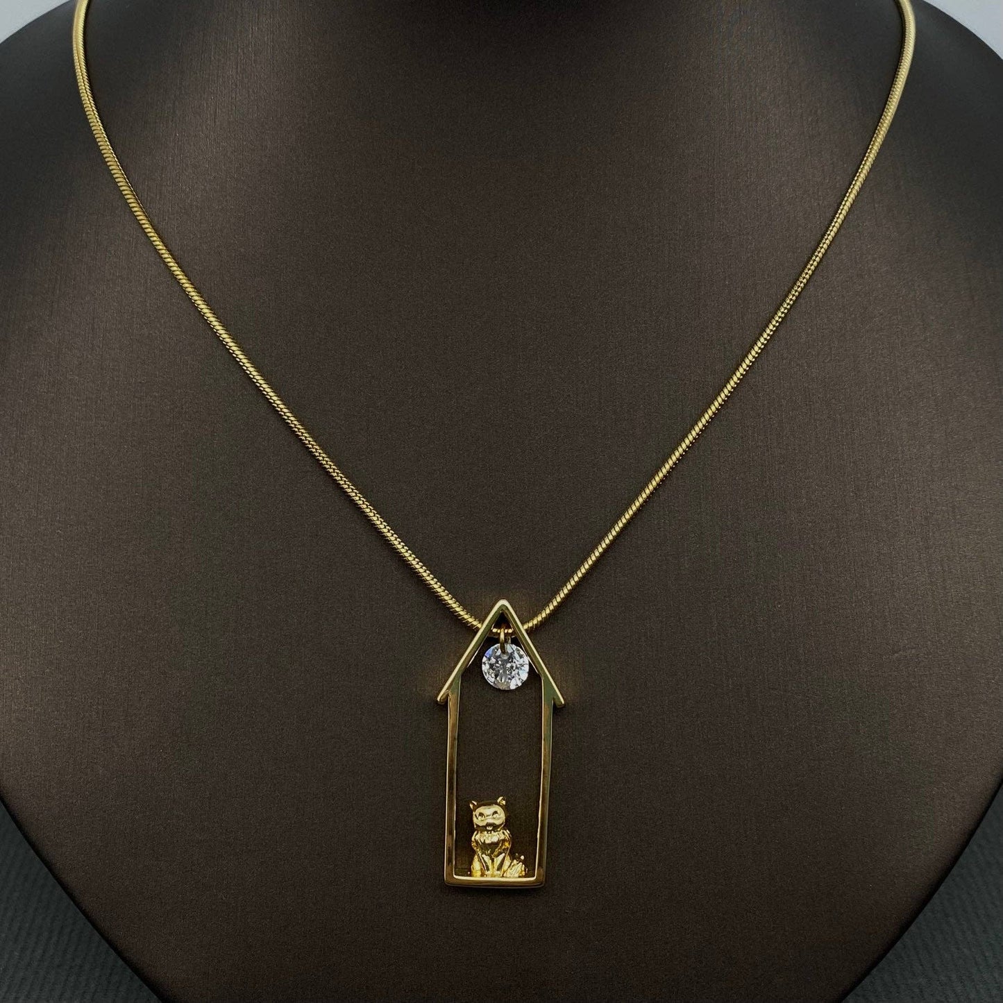 Cat in the House 18K Gold Charm Necklace