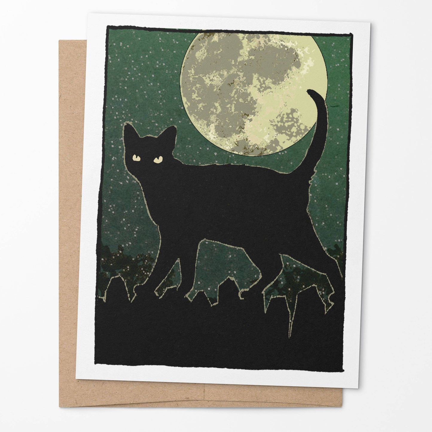 Midnight Stalker - Black Cat and Full Moon Notecard