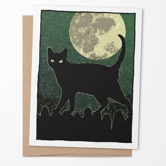 Midnight Stalker - Black Cat and Full Moon Notecard