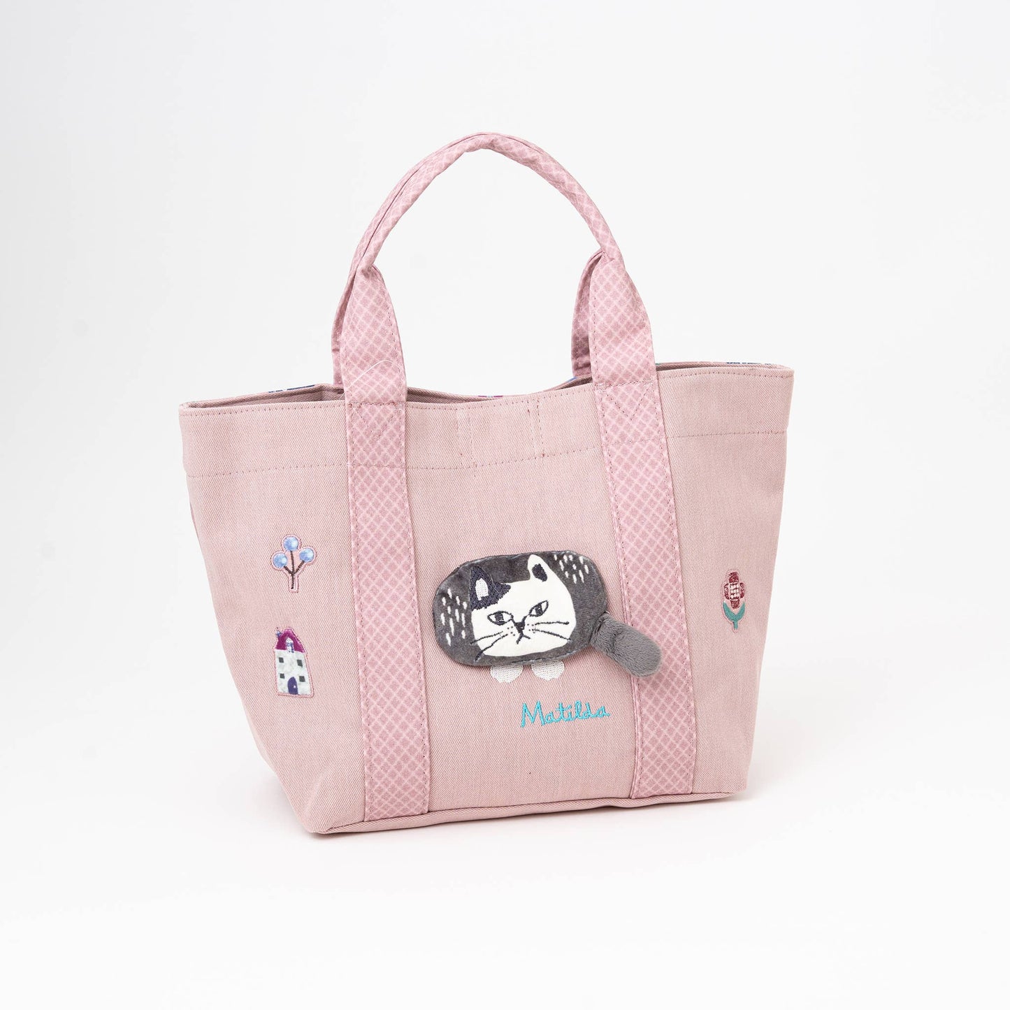 Kusuguru Japan Canvas Tote Bag with Embroidered Cat