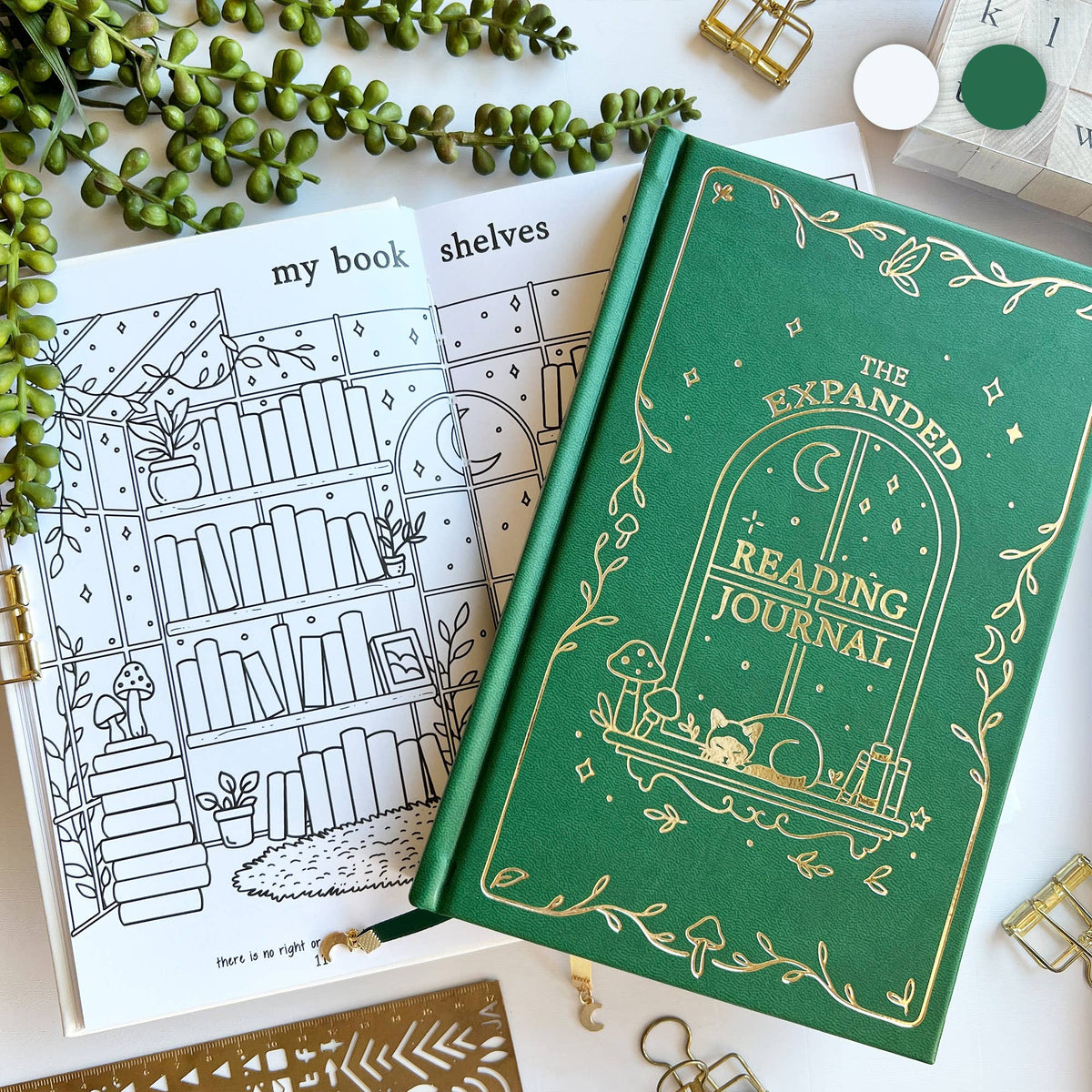 Expanded Reading Journal  Vegan Leather & Gold Foil