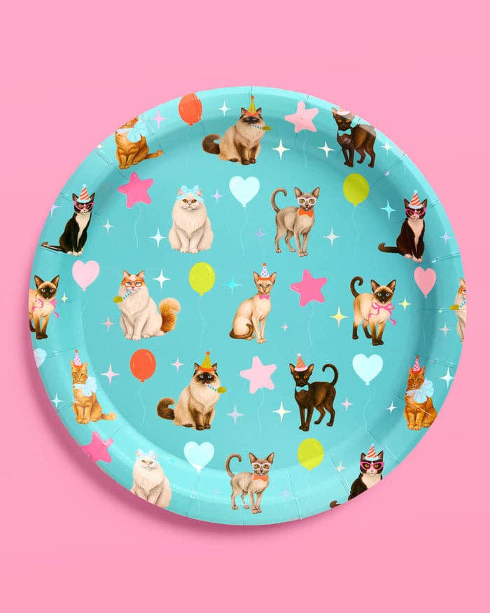 Cat Plates | Cat Birthday, Kitten Party, Colorful, 24 pcs 9"