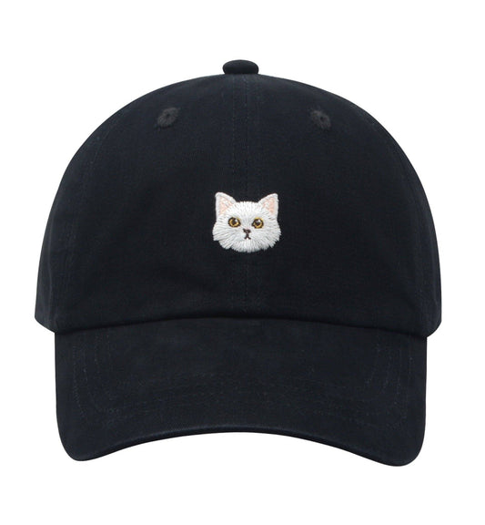 WHITE CAT BASEBALL CAP | EMBROIDERED COTTON HAT FOR CAT LOVERS | HATPHILE
