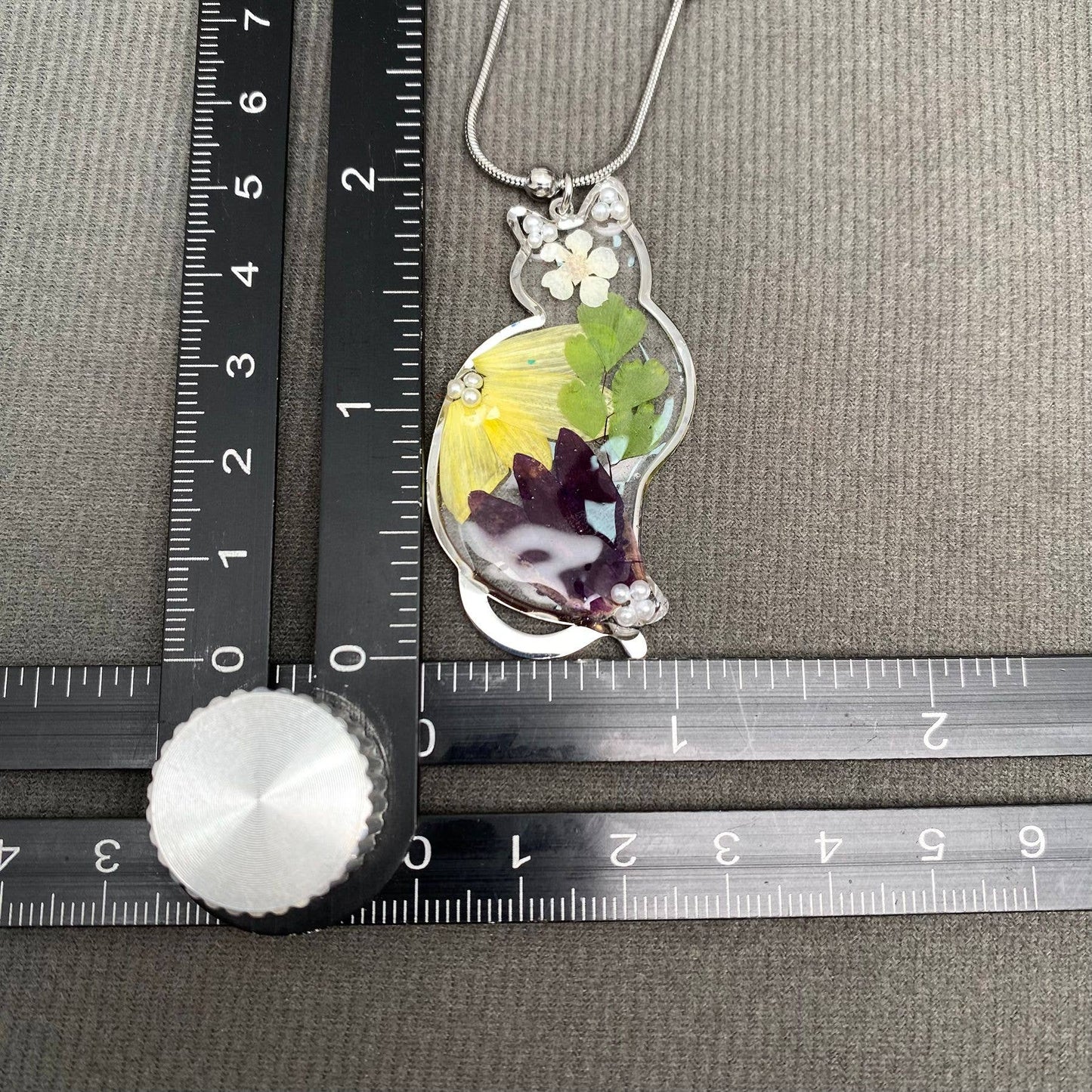Dried Floral Cat Charm Necklace