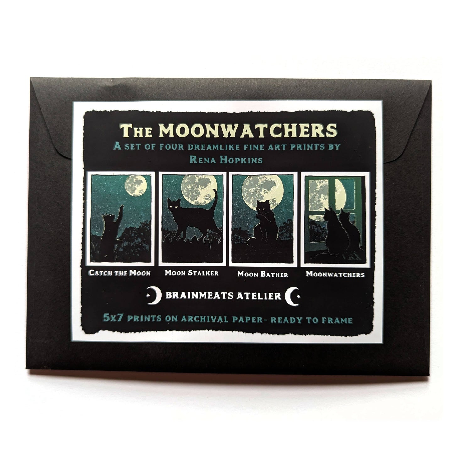 Moonwatchers — Black Cat Print Set of 4 | 5x7 Fine Art Print