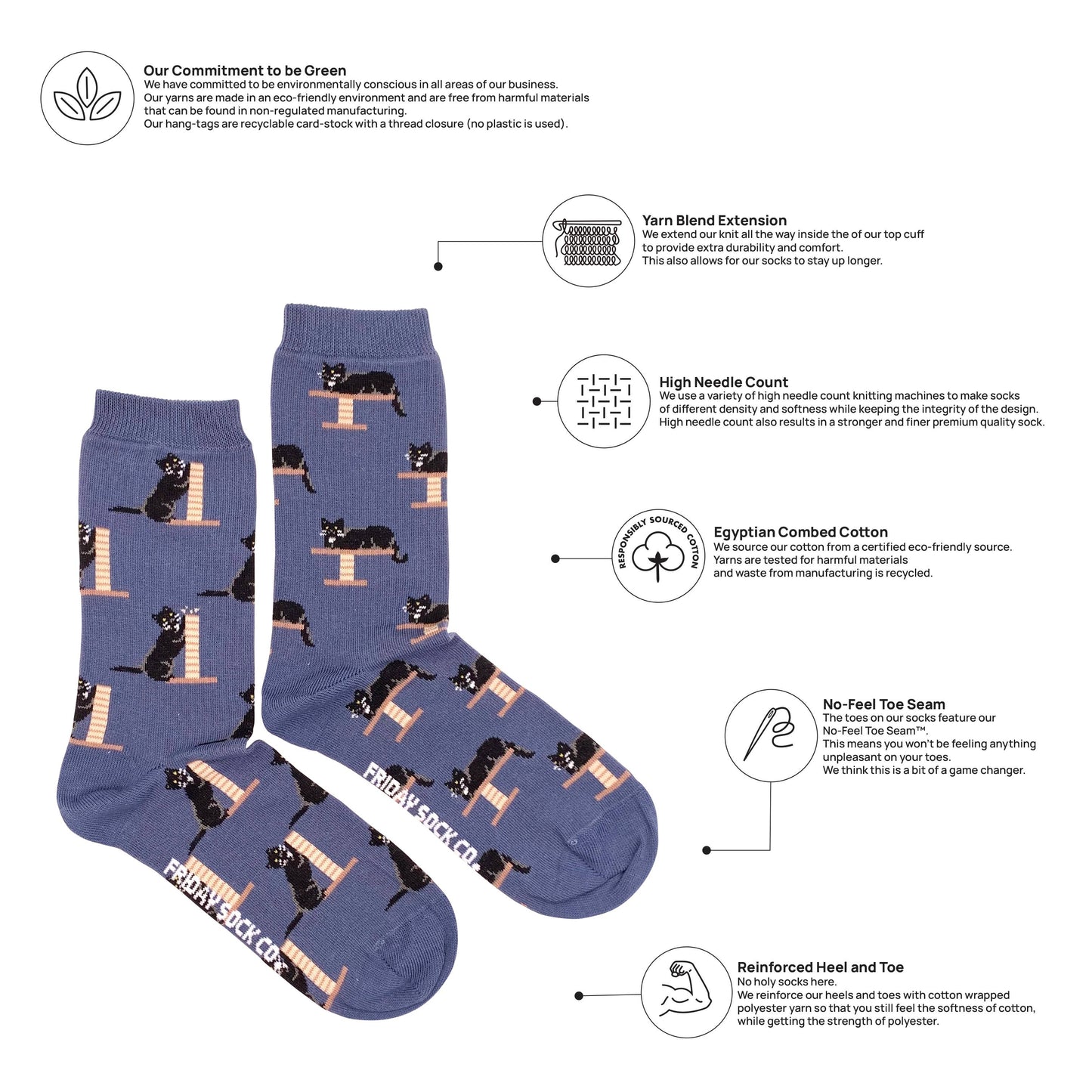Women's Cozy Black Cat Crew Socks - Playful Feline Design