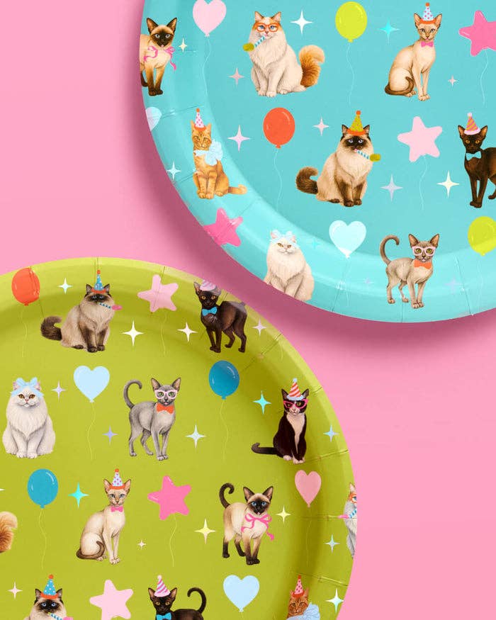 Cat Plates | Cat Birthday, Kitten Party, Colorful, 24 pcs 9"