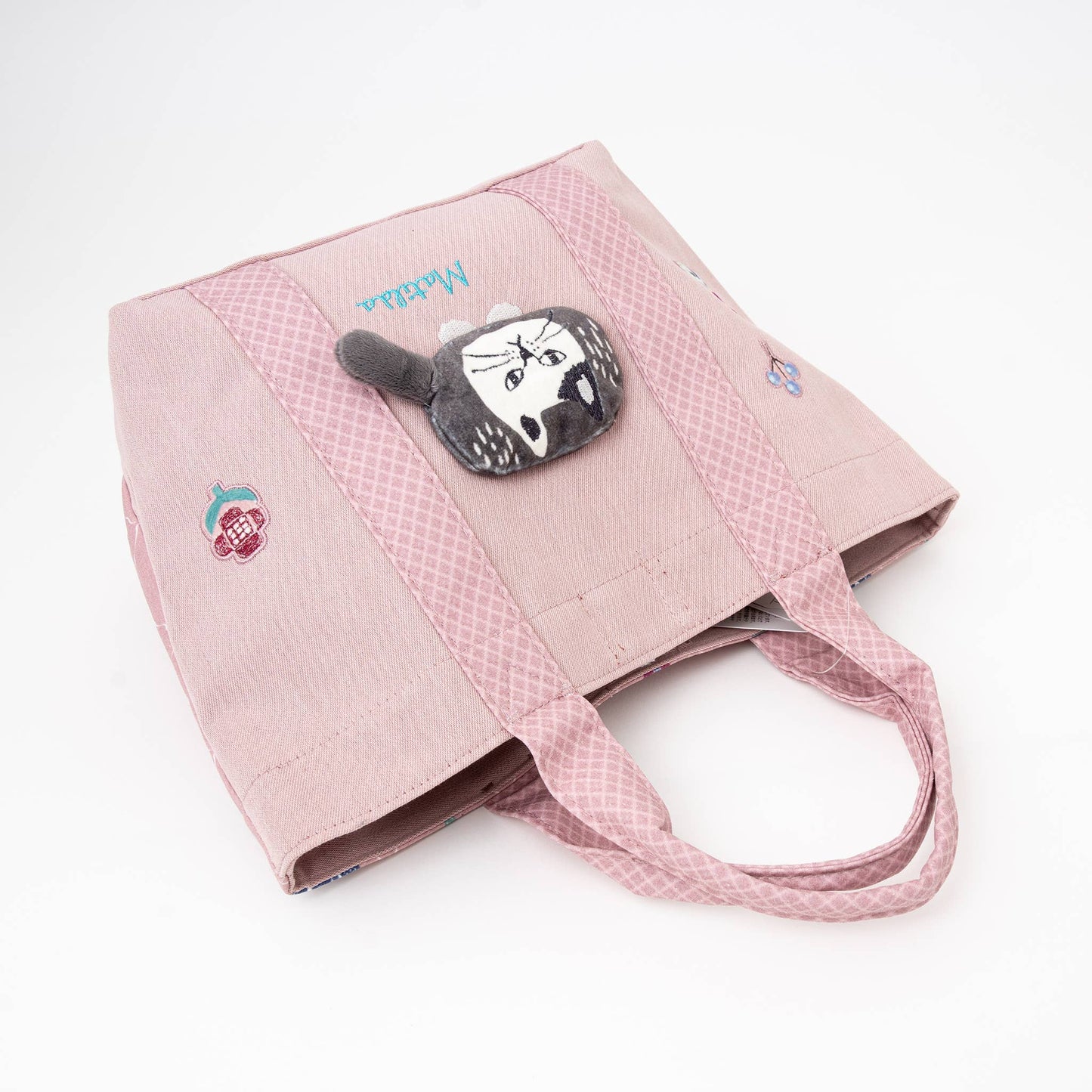 Kusuguru Japan Canvas Tote Bag with Embroidered Cat
