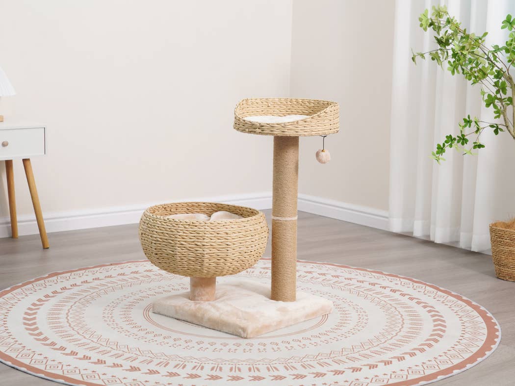 PetPals Cozy V2 Natural Aesthetic, Handwoven Medium Cat Tree