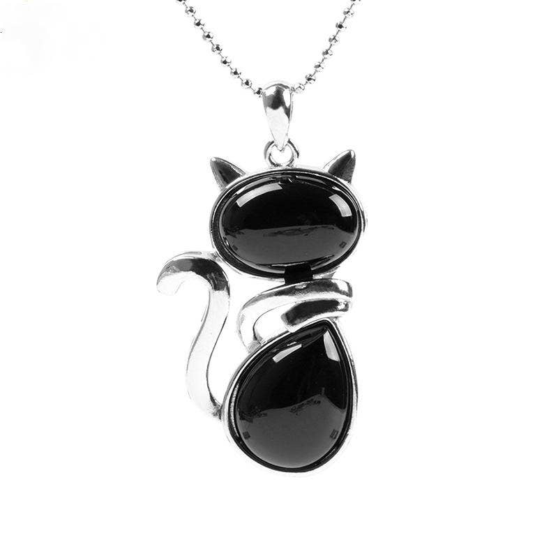 Natural Stone Cat Pendant Necklace
