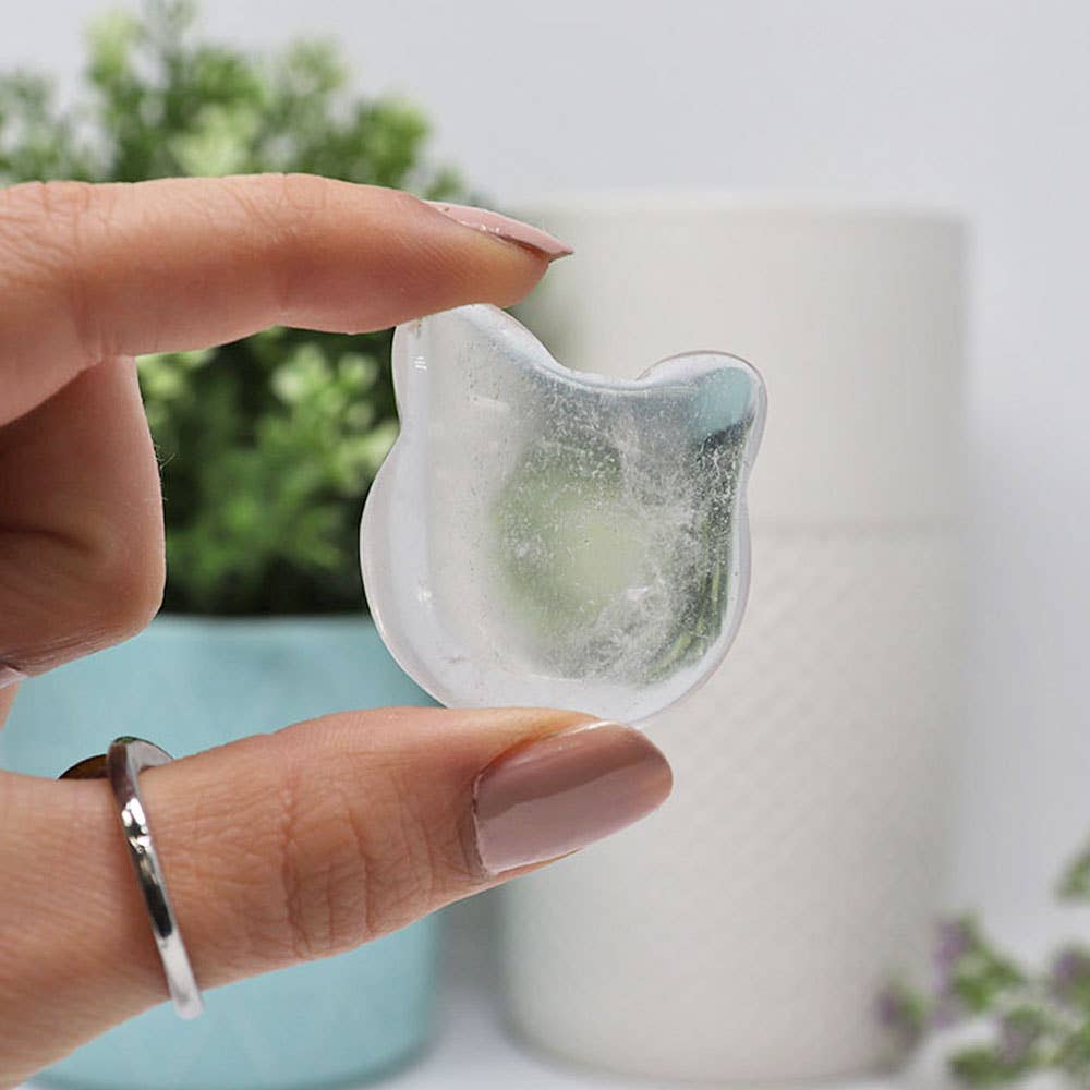 Clear Quartz Kitty Face, Crystal Cat