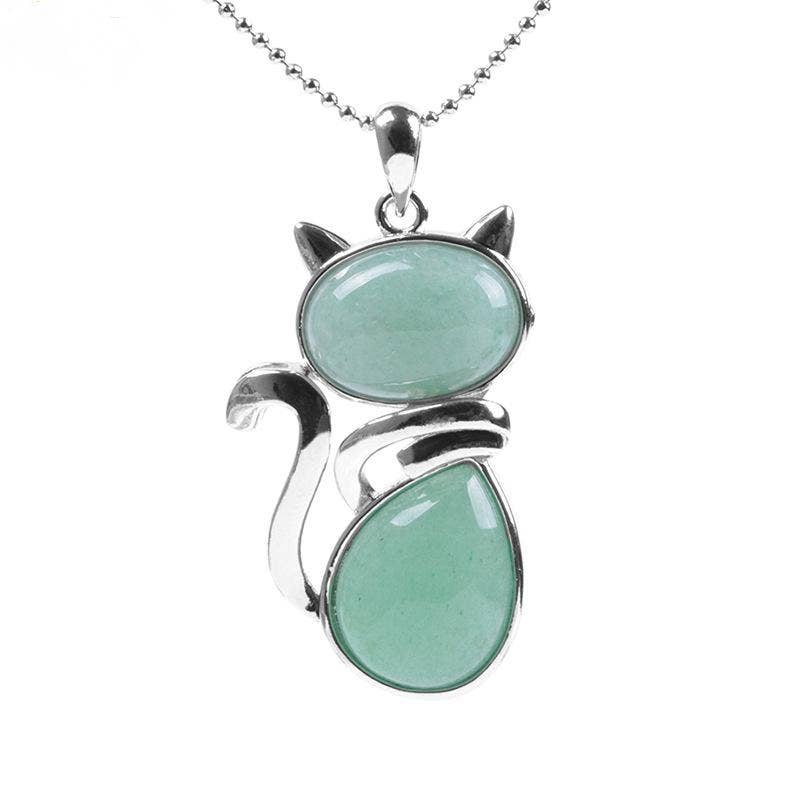 Natural Stone Cat Pendant Necklace