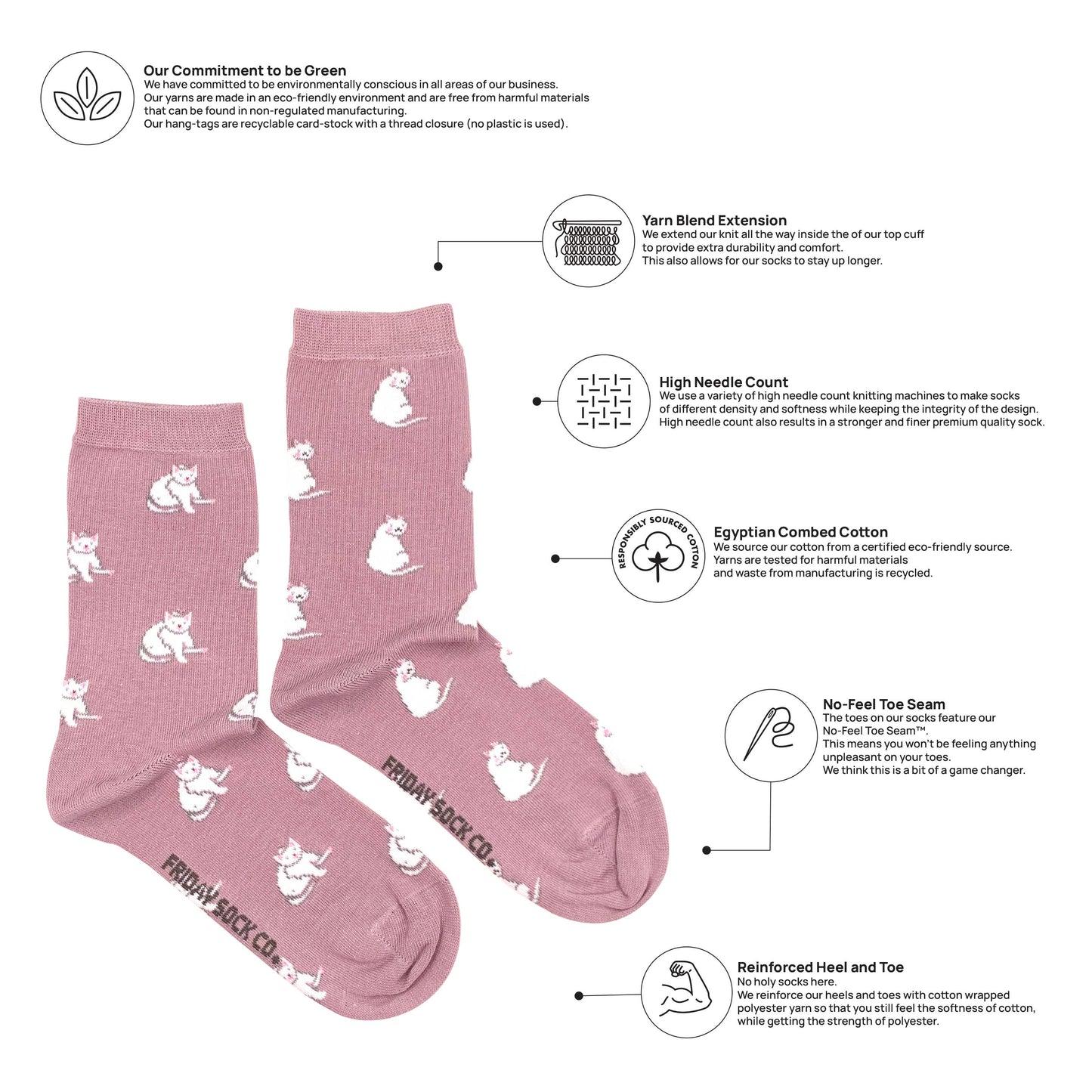 Women's White Cat Crew Socks - Cat Lover Gift for Her