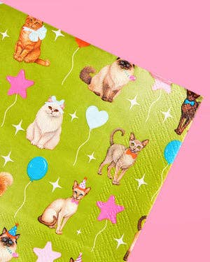 Cat Napkins 24 Pack | Birthday, Cat Party, Teal, Green